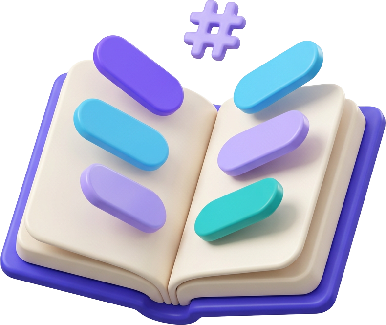 The pocket guide to picking the right hashtags - open book with hashtag chips emerging